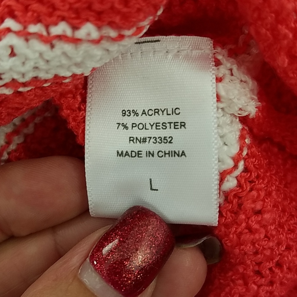 *NWT! Coral & White Lg Striped Long Sleeve sweater - Picture 5 of 7
